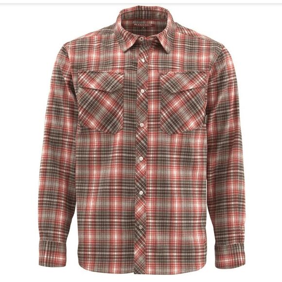 NWT SIMMS Gallatin Long Sleeve Flannel Shirt Orange Plaid Pearl Snap Size Medium - Picture 1 of 16